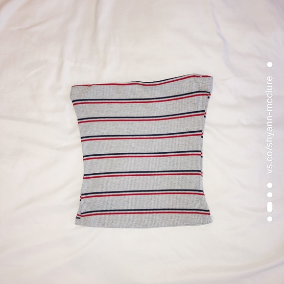 Grey, blue, red & white strapless top - Picture 2 of 3